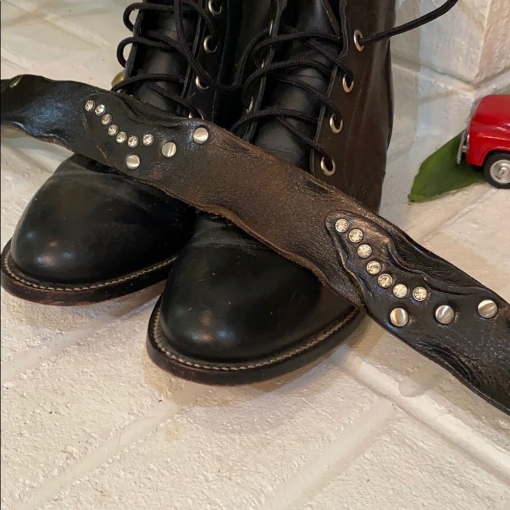 Very Unusual leather black belt with rhinestone  detail.